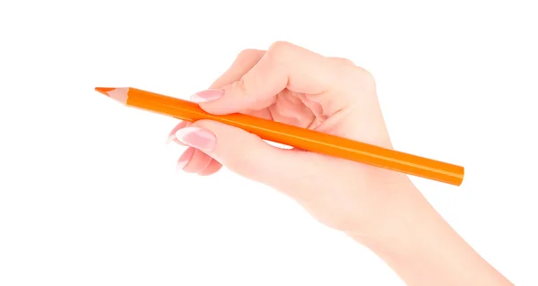 Frauenhand mit Bleistift isoliert auf weiß — Stockfoto