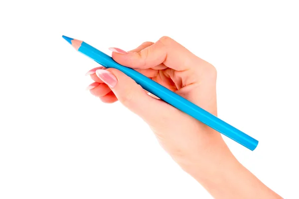 Kobieta ręcznie ołówkiem na białym tle — Zdjęcie stockowe