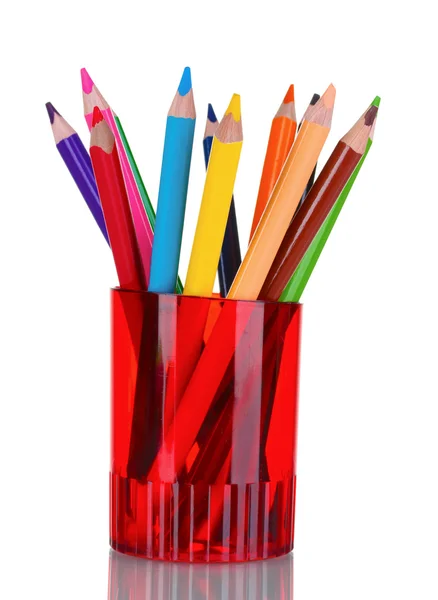 Яскраві олівці в червоному тримачі — стокове фото