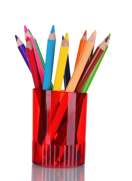 Lápis brilhantes em suporte vermelho — Fotografia de Stock