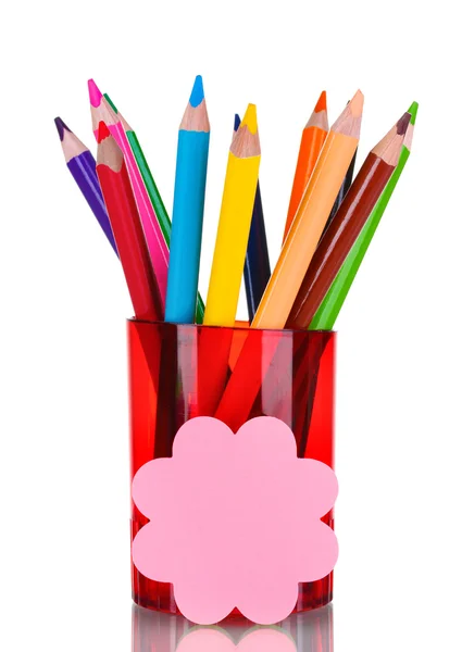 Bright pencils in red holder — Stock Photo, Image