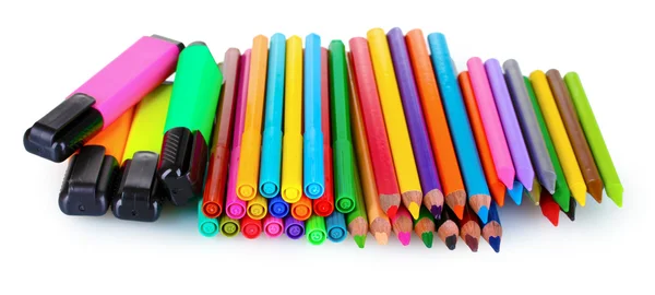 Marcadores brilhantes e lápis de cor — Fotografia de Stock