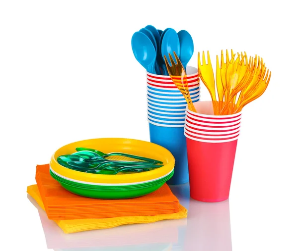 :Bright plastic tableware and napkins — Stock Photo, Image
