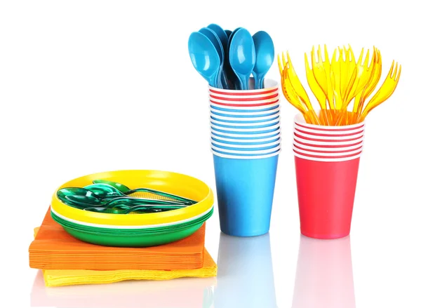 :světlé plastové nádobí a ubrousky — Stock fotografie