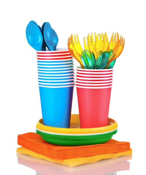 :Bright plastic tableware and napkins — Stock Photo, Image