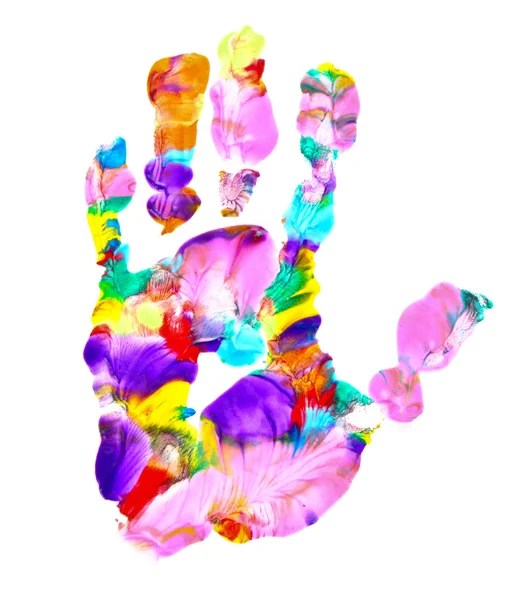 Impression de main colorée sur blanc — Photo