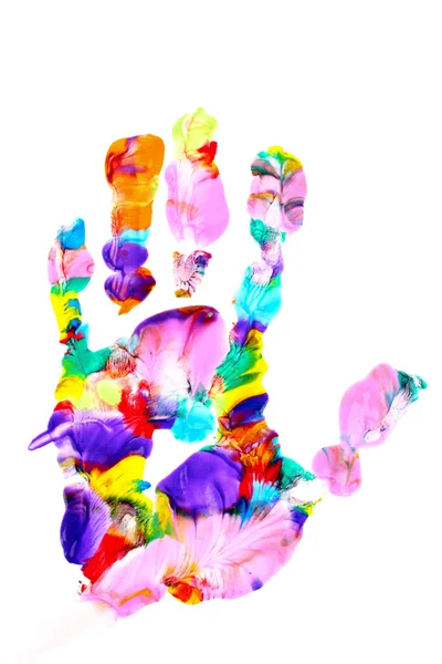 Цветной отпечаток руки на белом — стоковое фото