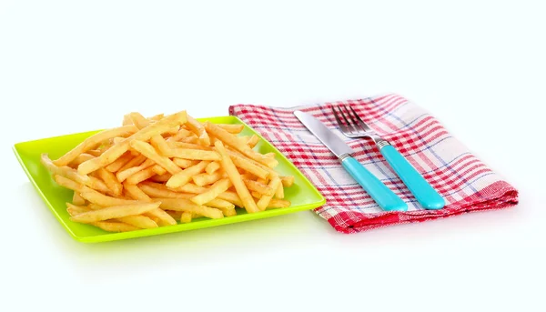Franse frietjes en bestek geïsoleerd op wit — Stockfoto
