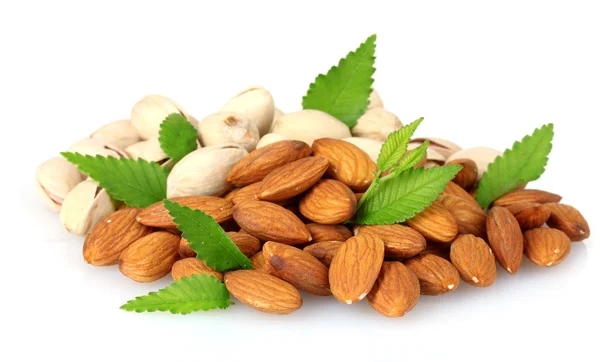 Almonds, nutmeg, peanuts and pistachios — Stock Photo, Image