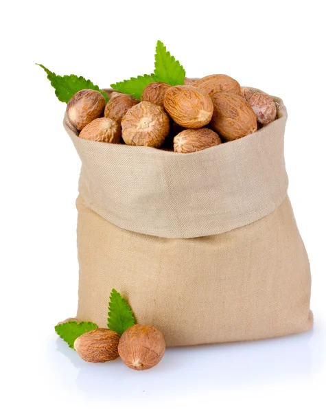 Nutmeg in bag — Stock Photo, Image