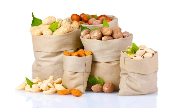 Variety of nuts in bags — Stock Photo, Image