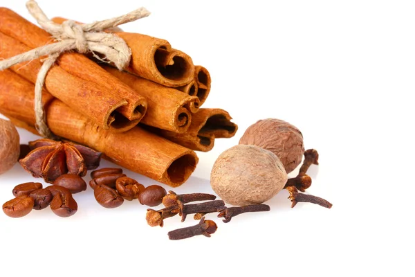 Cinnamon, coffee and nutmeg — Stock Photo, Image