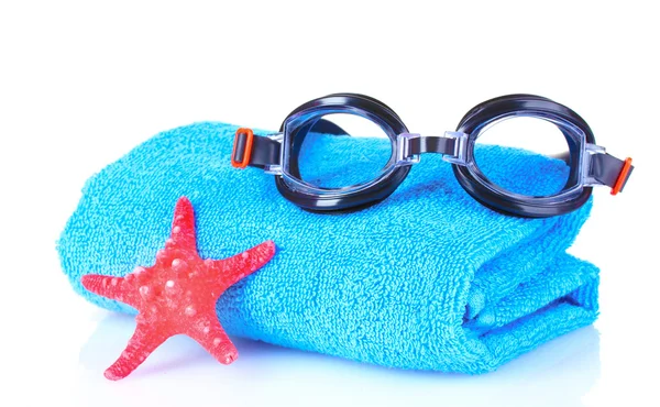 Glasses for swimming and towel — Stock Photo, Image