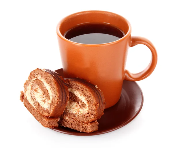 Bit kaka och kaffe isolerad på vit — Stockfoto