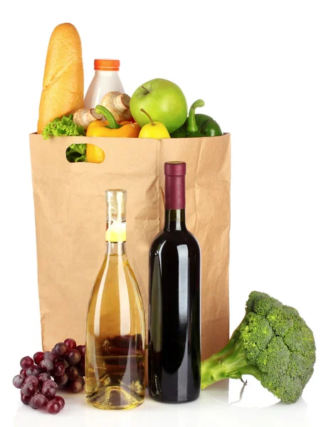 Papírový sáček zeleniny a potravin — Stock fotografie