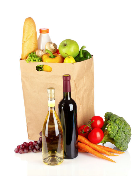 Paper bag with vegetables and food
