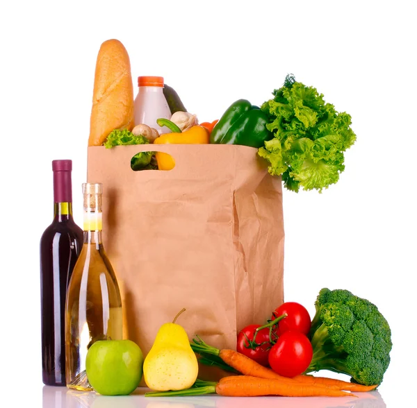 stock image Paper bag with vegetables and food