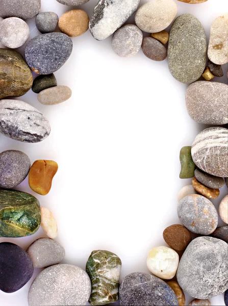 Frame made from Round pebble stones isolated on white — Stock Photo, Image