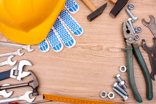 Tools on wooden surface