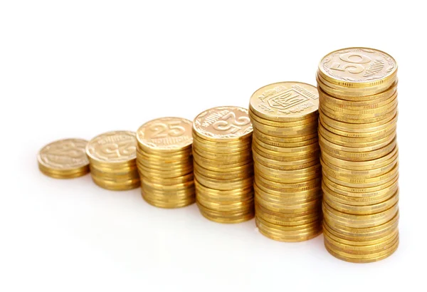 Arany érmék és elszigetelt fehér. ukrán érmék — Stock Fotó