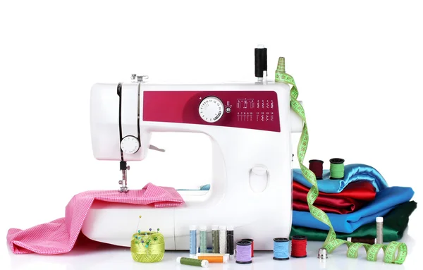 Máquina de costura e tecido — Fotografia de Stock