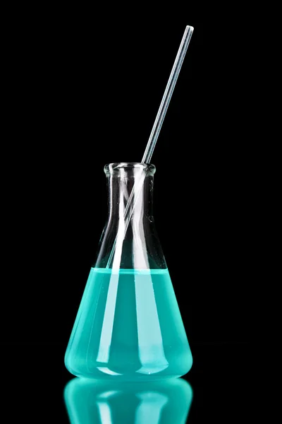 Conical flask on black background — Stock Photo, Image