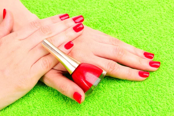 Beautiful hands with red manicure — Stock Photo, Image