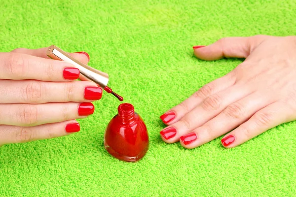 Belle mani con manicure rossa — Foto Stock