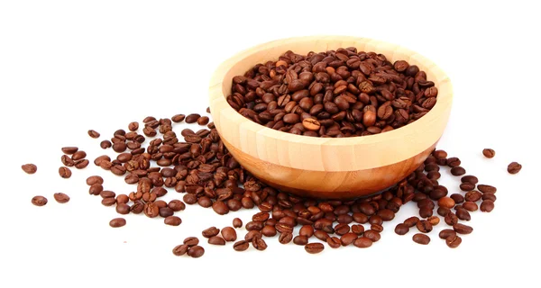 Tallrik med kaffebönor isolerad på vit — Stockfoto