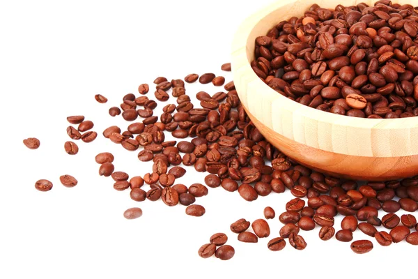 Plate with coffee beans isolated on white — Stock Photo, Image