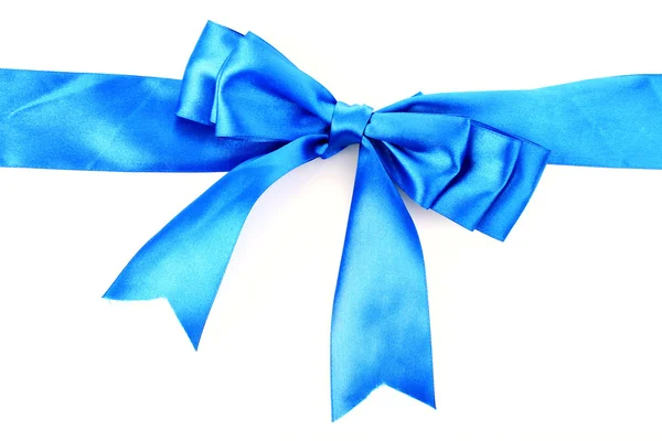 Presente fita azul e arco isolado no fundo branco — Fotografia de Stock