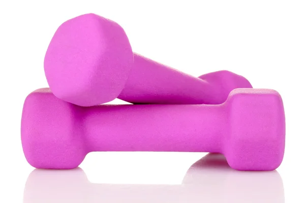 Pink Dumbbells on the white background Stock Photo