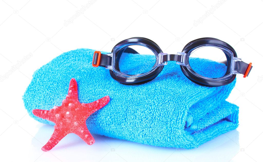 Glasses for swimming and towel