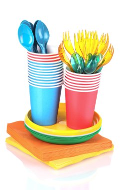 Bright plastic tableware and napkins clipart