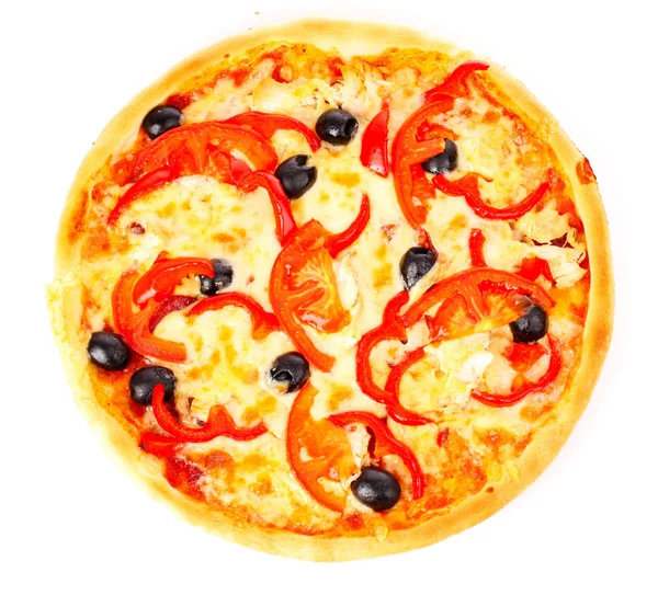 Pizza con aceitunas aisladas sobre blanco — Foto de Stock
