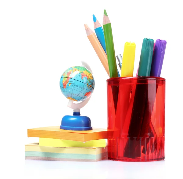 Pencils, pen and globe — Stock Photo, Image