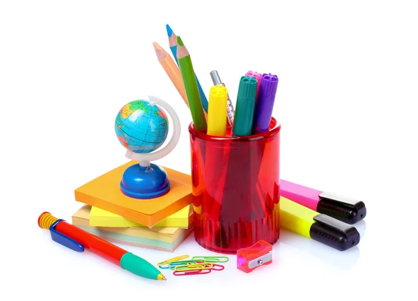 Lápis, caneta e globo — Fotografia de Stock