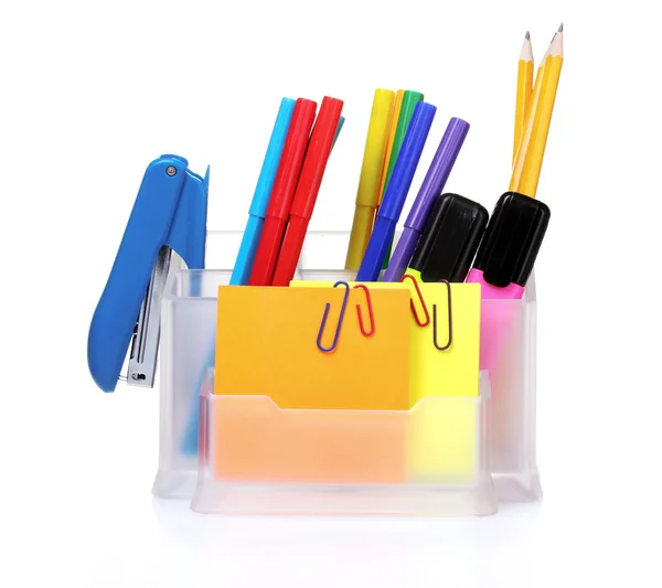 Карандаши и ручки в держателе и линии — стоковое фото