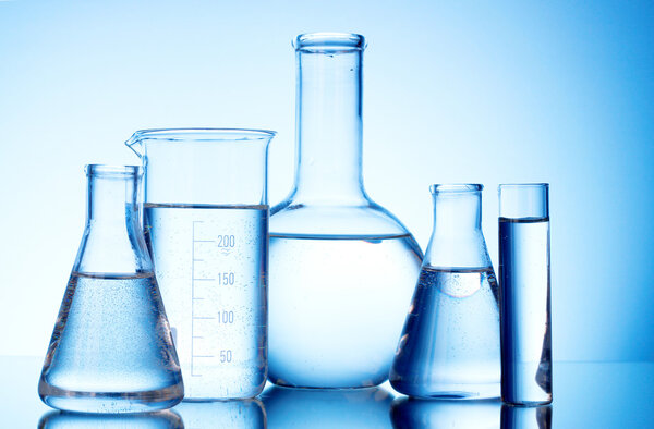 Test-tubes blue colors. Laboratory glassware
