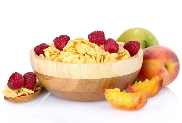 Flocos de milho saborosos e frutas — Fotografia de Stock