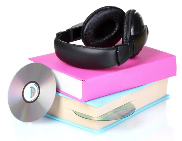 Headphone pada buku dan disk — Stok Foto