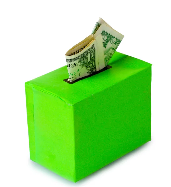 Caixa de dicas por dinheiro isolado em branco — Fotografia de Stock