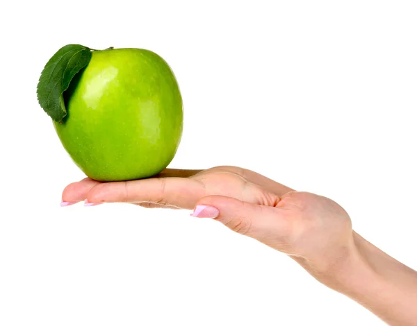 Vrouw hand holdig rijpe biologische appel geïsoleerd — Stockfoto