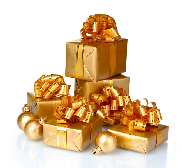 Güzel altın hediye ve Noel topları — Stok fotoğraf
