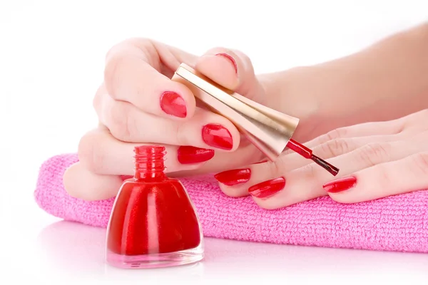 Young girl cover her nails with varnish — Stock Photo, Image