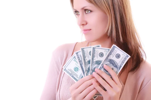 Mladá žena s dolary — Stock fotografie