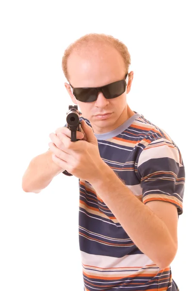 Mladý muž s pistolí, samostatný — Stock fotografie