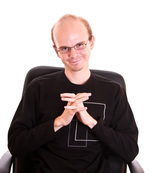 Usmívající se muž s brýlemi na bílém pozadí — Stock fotografie