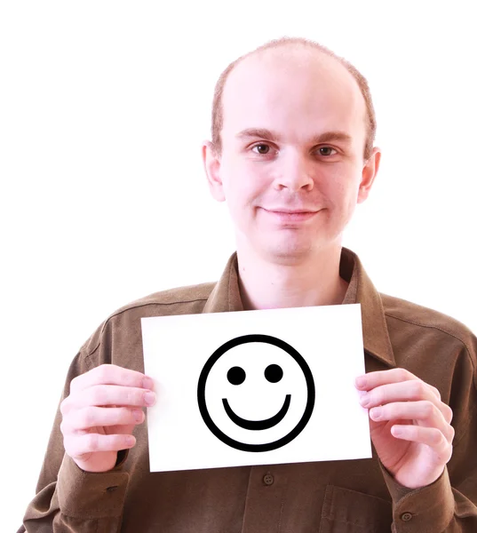 Giovane uomo felice con sorriso felice isolato su bianco — Foto Stock