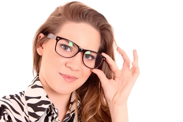 Gözlüklü beyaz izole kadın — Stok fotoğraf